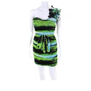 Jovani Womens Ruched Detachable Ruffled One Shouldered Mini Dress Green Size 6